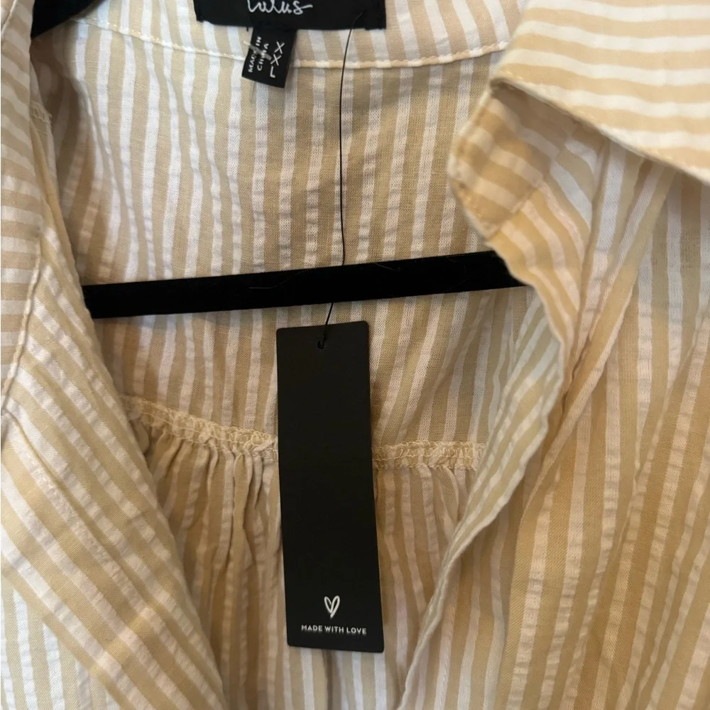 Lulu's Cream and Light Beige Striped Midi Dress - Picture 8 of 8